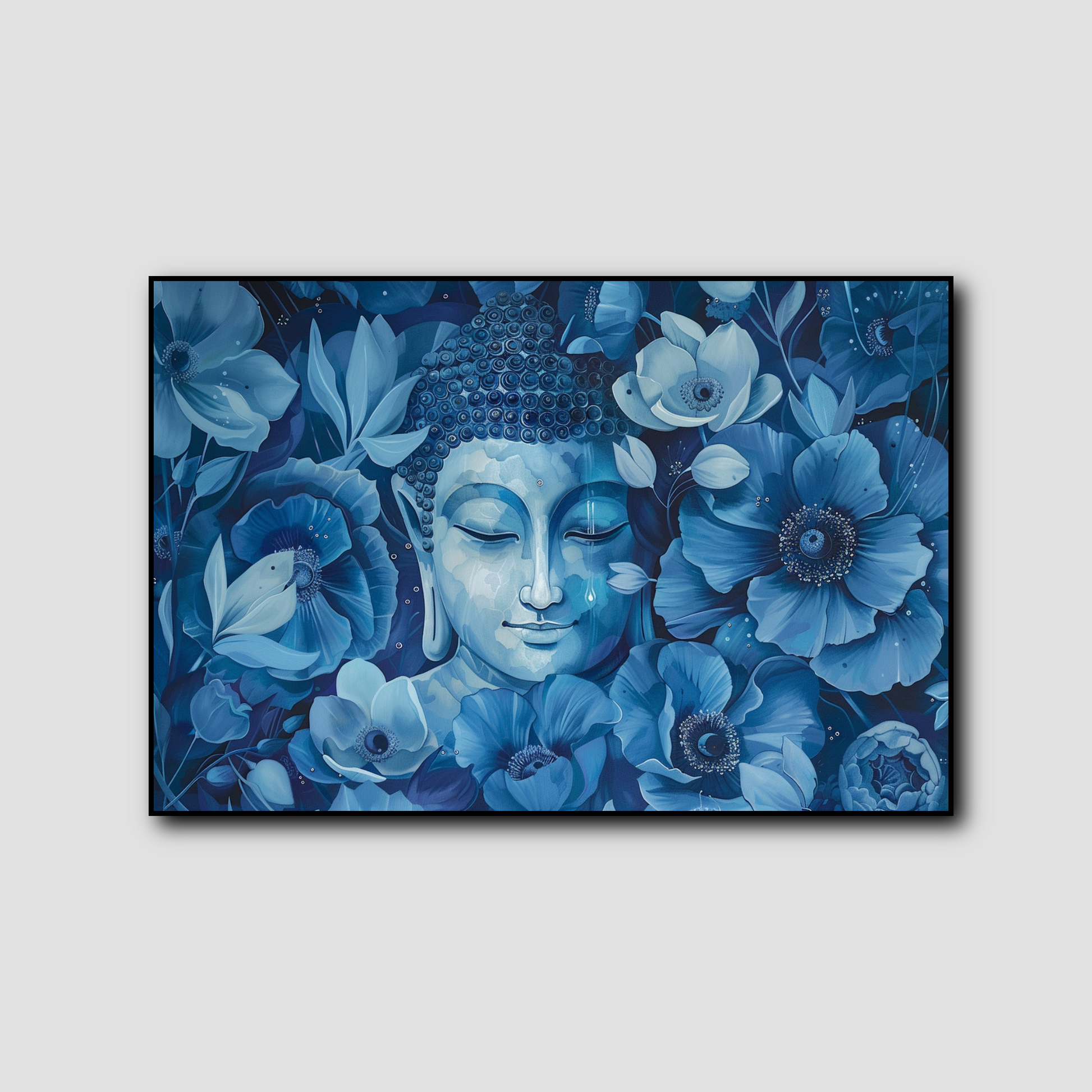 Tableau Bouddha Fleurs Bleues