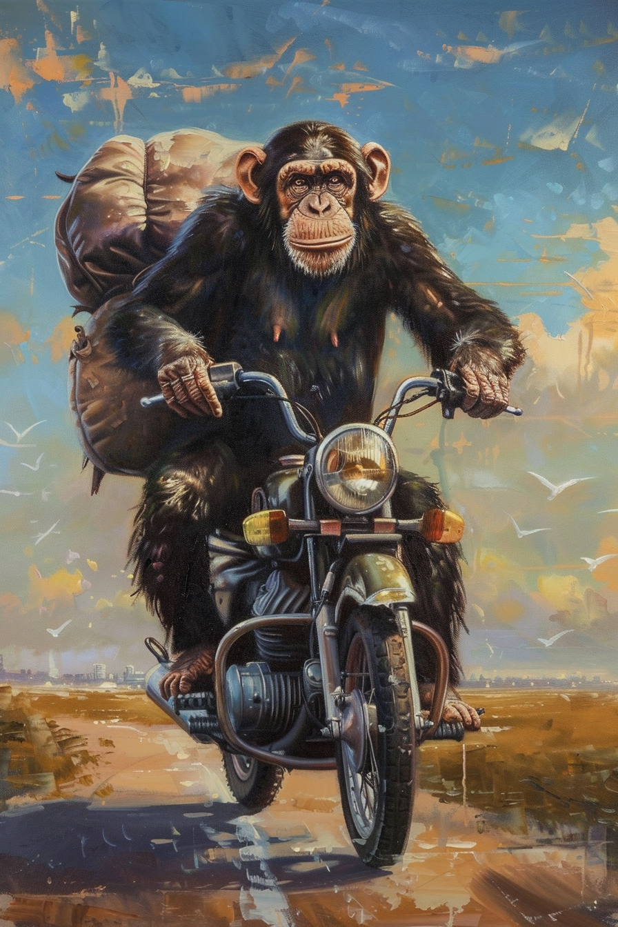 Tableau Singe et Moto