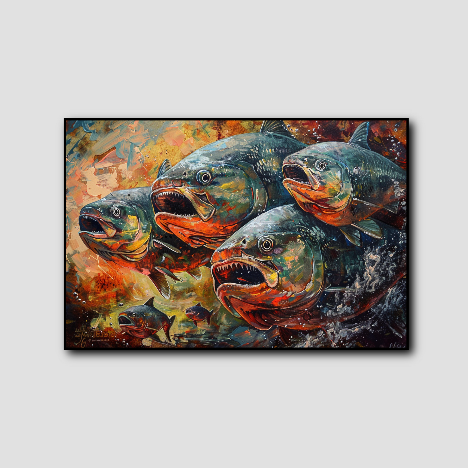 Tableau Peinture Piranhas