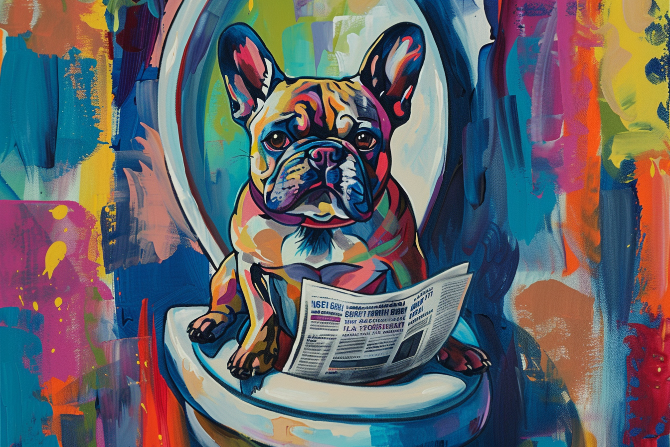 Tableau Chien Bulldog Français au toilette