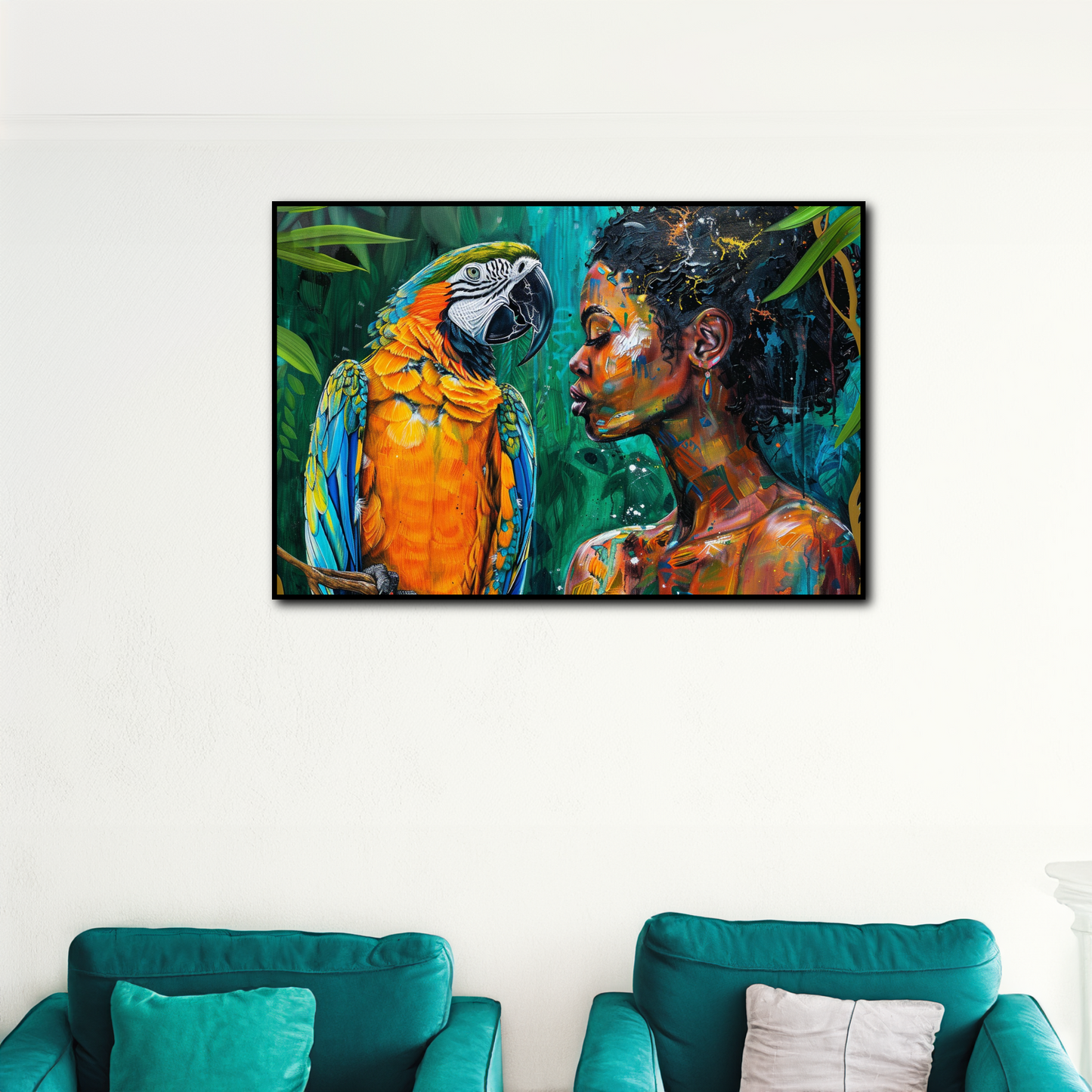 Tableau Femme Africaine et Perroquet