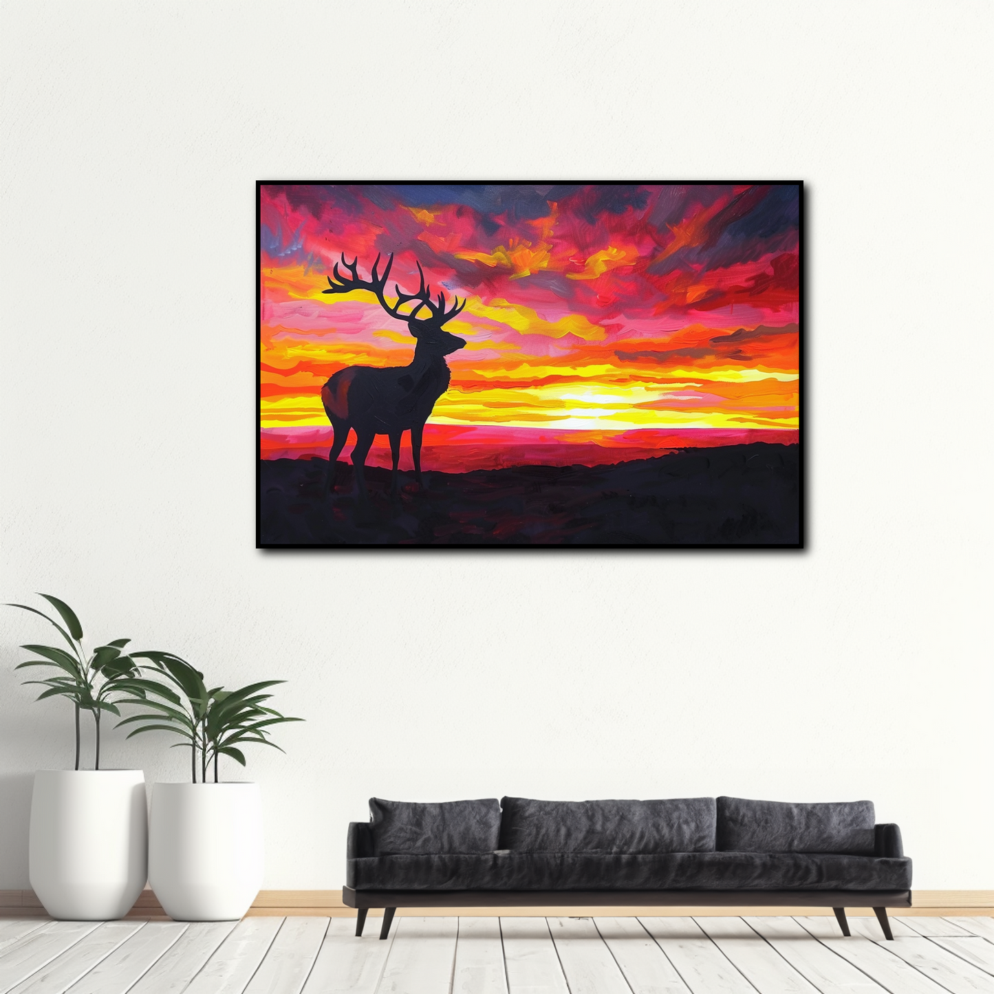 Tableau Cerf Coucher De Soleil