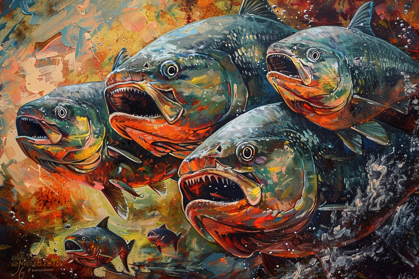 Tableau Peinture Piranhas