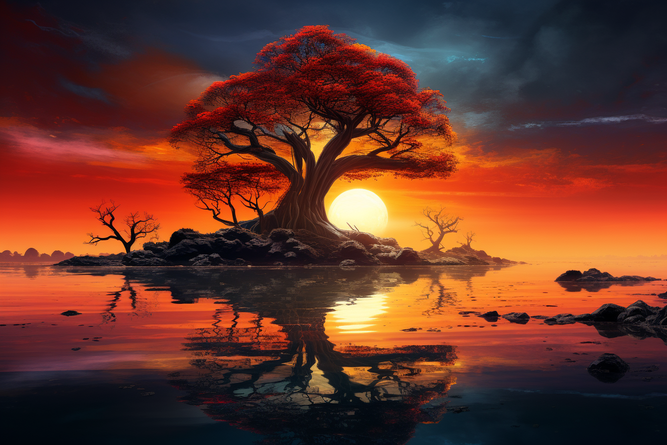 Tableau Arbre Couché de Soleil