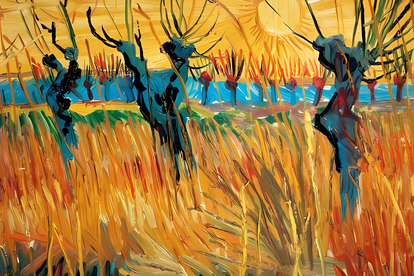 Les saules au soleil couchant - Vincent Van Gogh