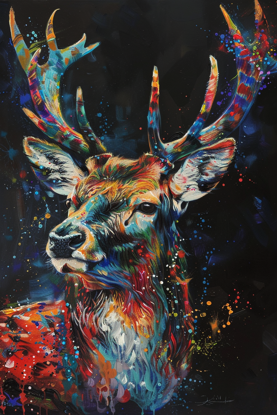 Peinture Cerf Multicolore