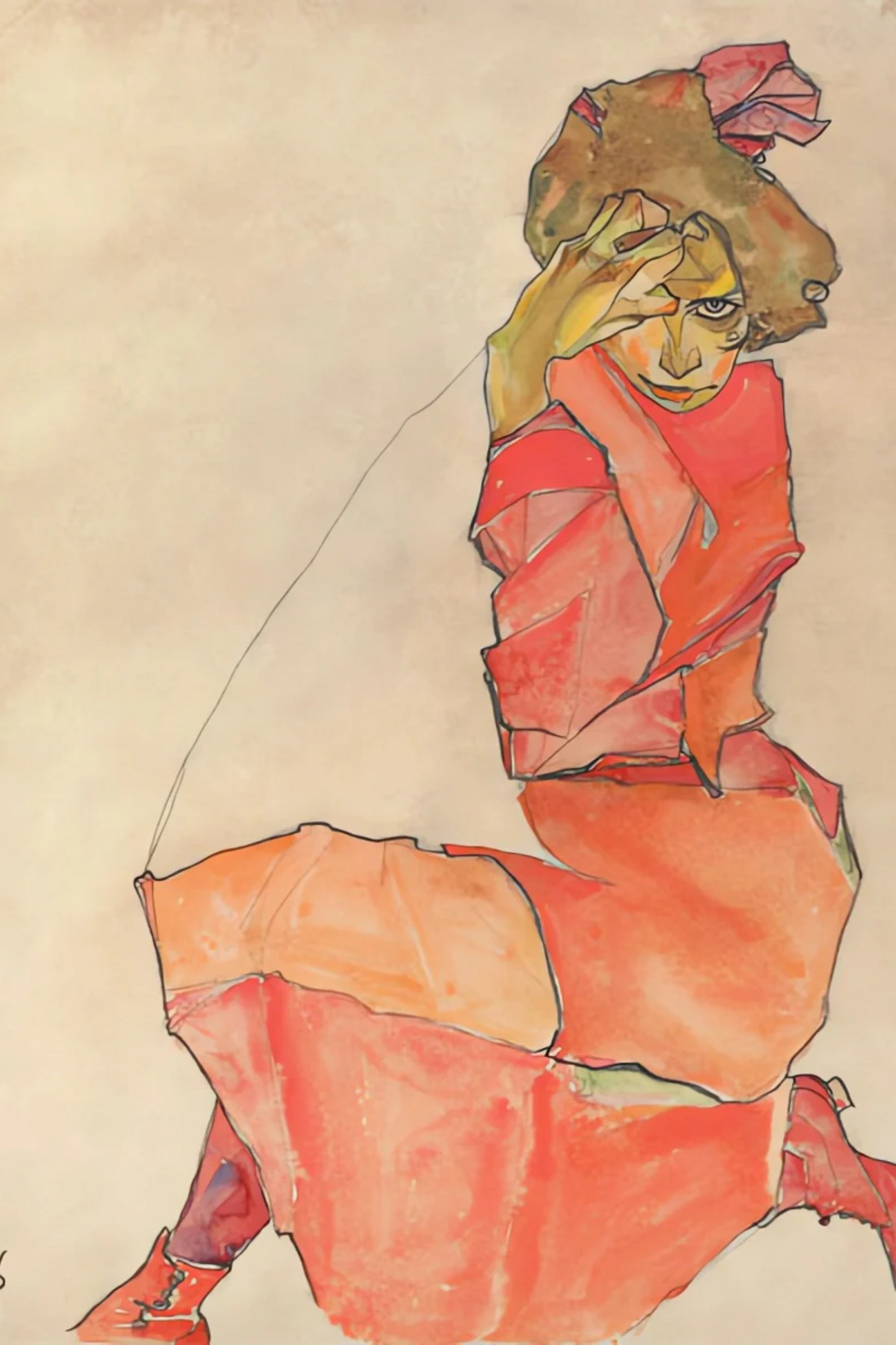 Femme agenouillée en robe - Egon Schiele