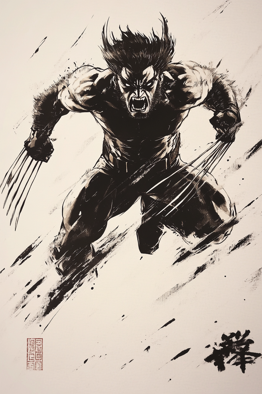 Tableau Wolverine X-men Encre chinoise