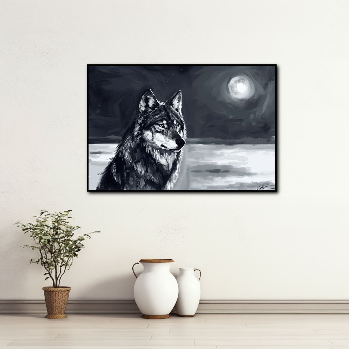 Tableau Loup Noir et Blanc