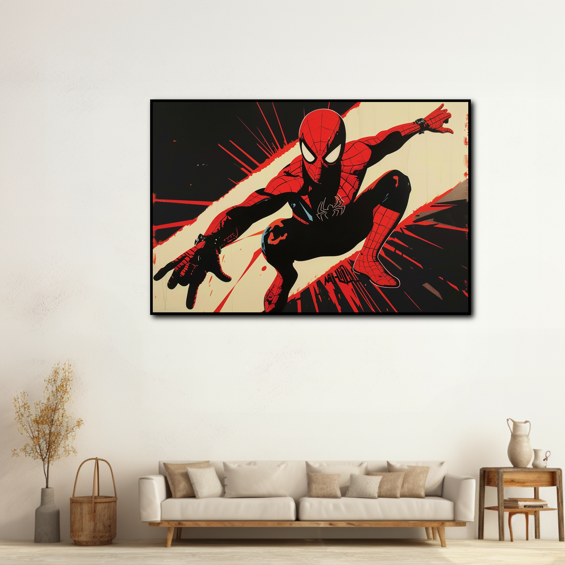 Tableau déco Spiderman noir et rouge peinture Pop Art