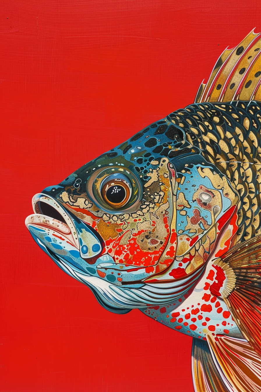 Peinture Poisson Fond Rouge