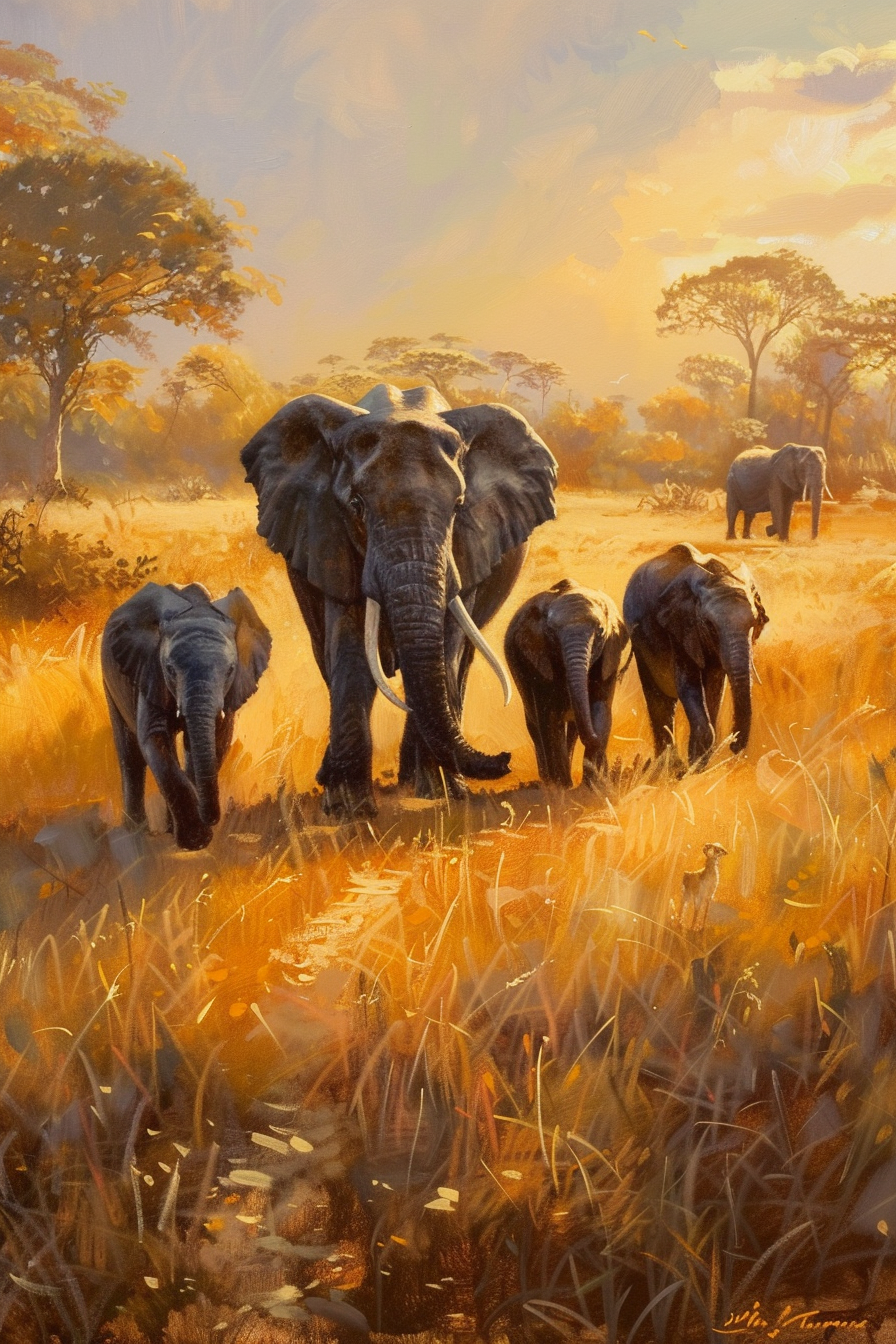 Tableau Éléphants dans la Savane