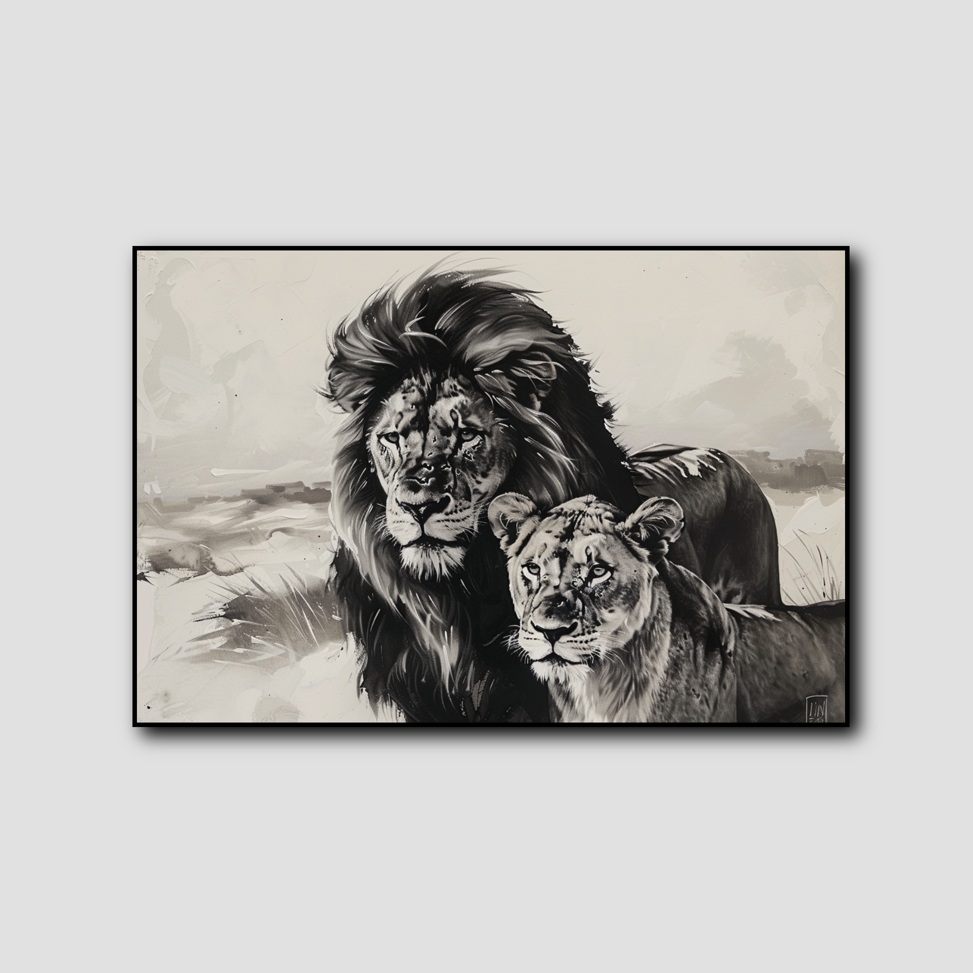 Tableau Lion Et Lionne Noir Et Blanc