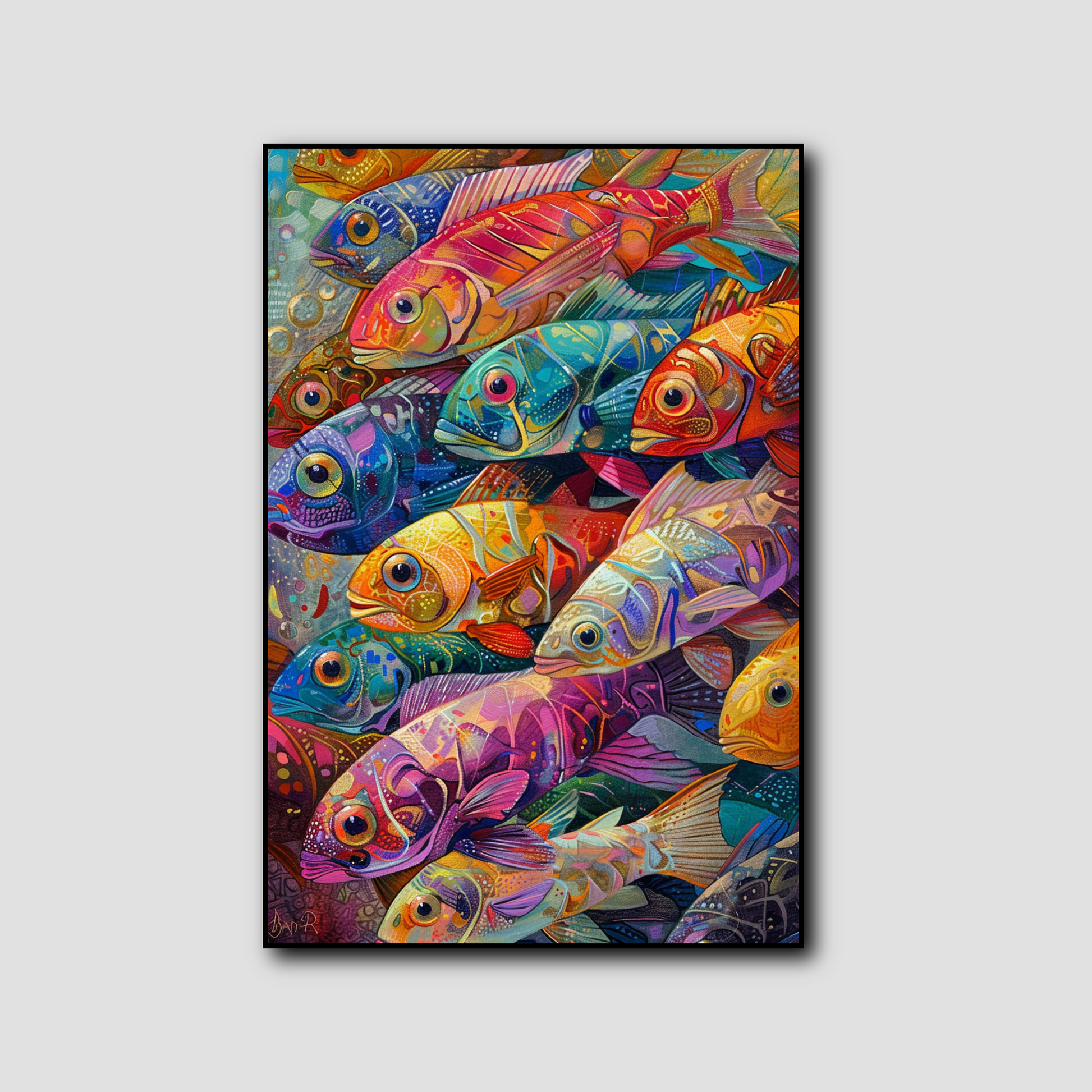 Tableau Banc de Poisson Multicolore