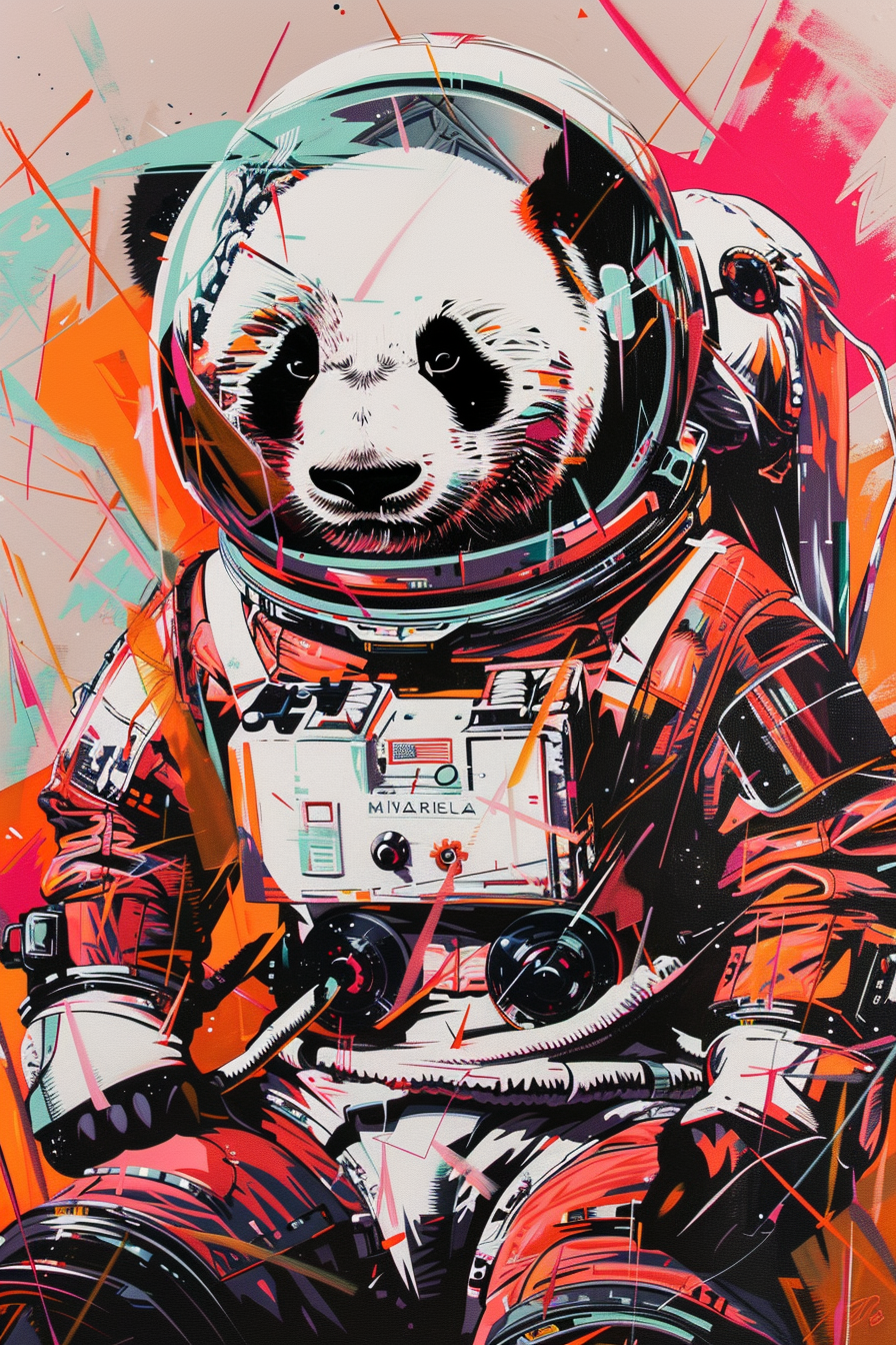 Peinture Panda Cosmonaute Pop Art