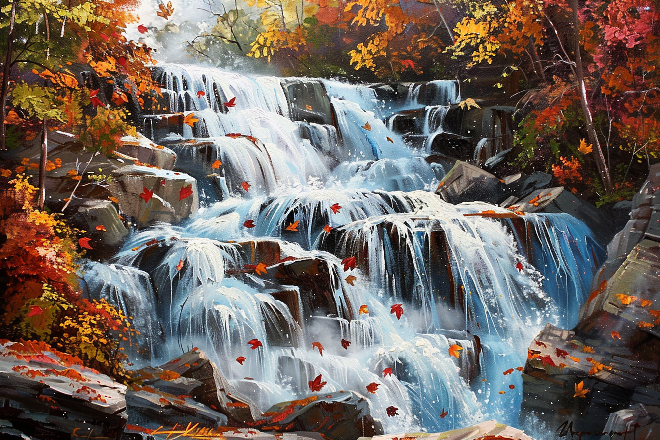 Tableau Cascade en Automne