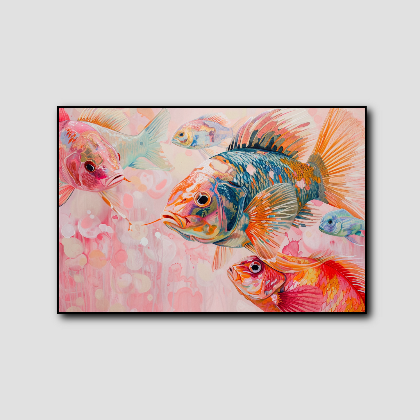 Peinture Poissons Fond Rose