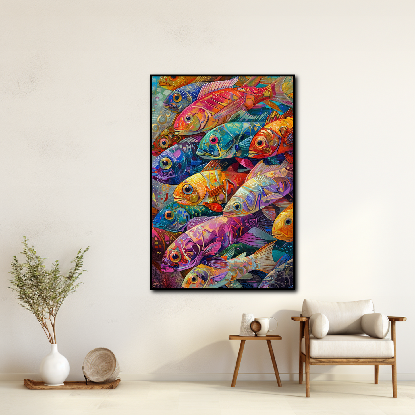 Tableau Banc de Poisson Multicolore