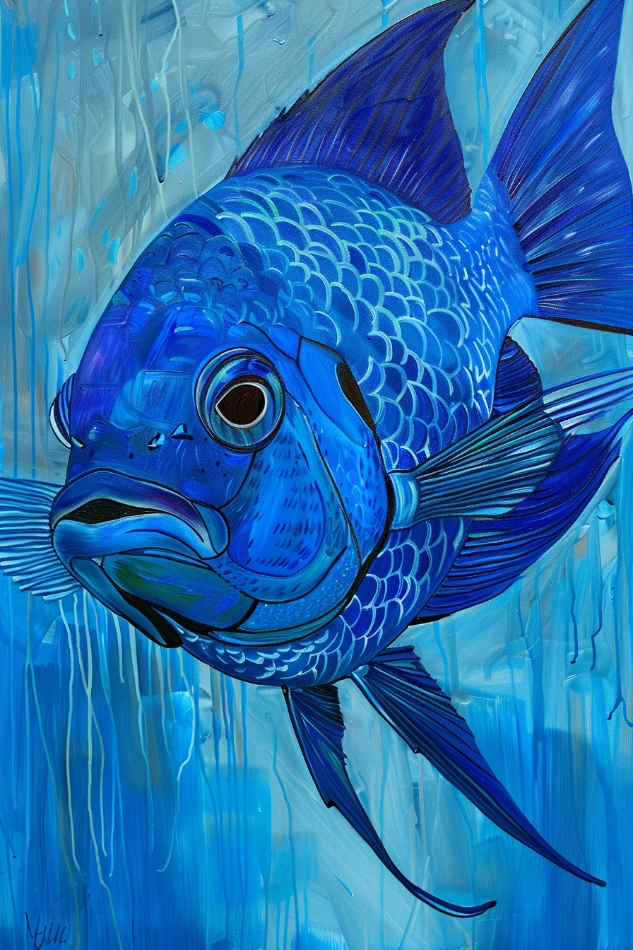 Tableau Poisson Contemporain Bleu