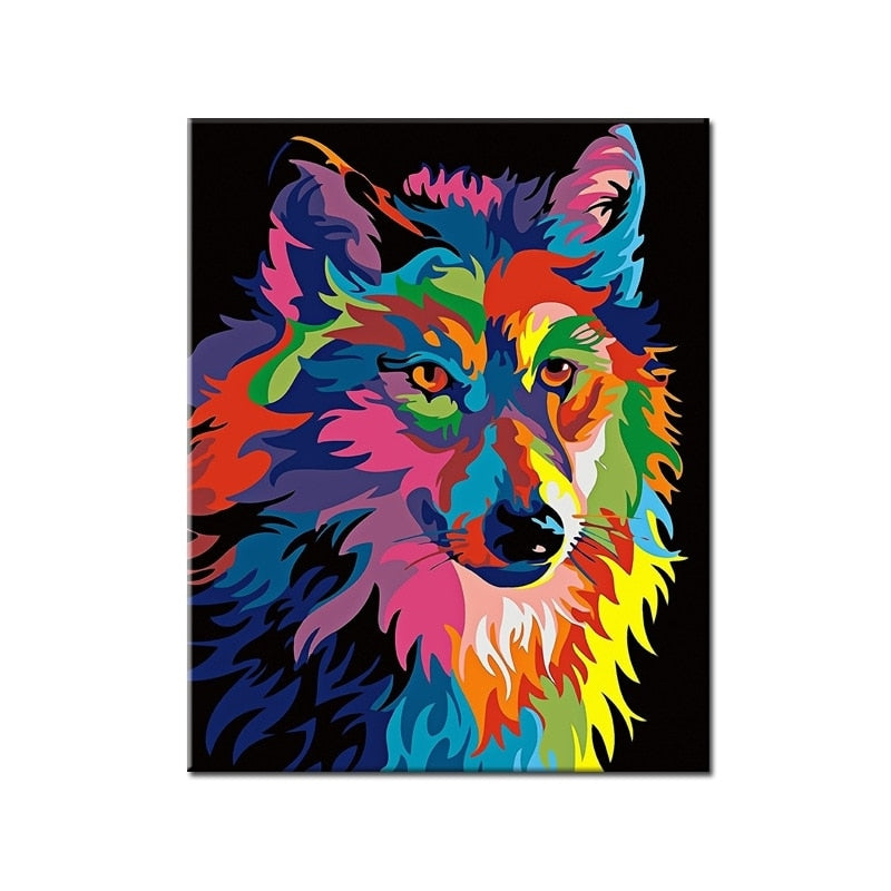 Tableau pop art loup multicolore-LigneCreator