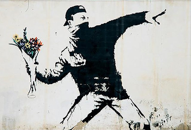 Tableau Street Art Banksy Lanceur de Fleurs-LigneCreator