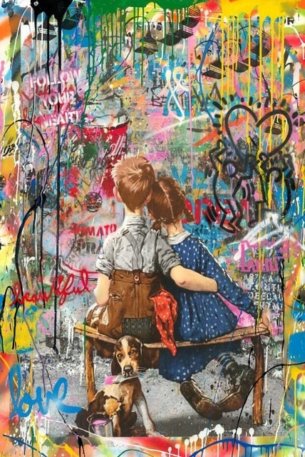 Tableau Street Art Banksy Meilleurs Amis-LigneCreator