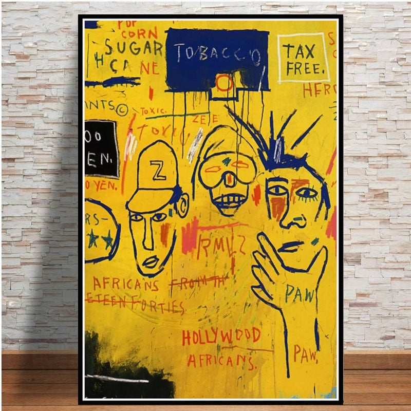 Tableau Street Art Basquiat Jaune-LigneCreator