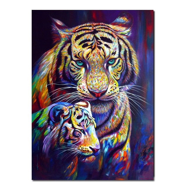Tableau tigres contemporain coloré