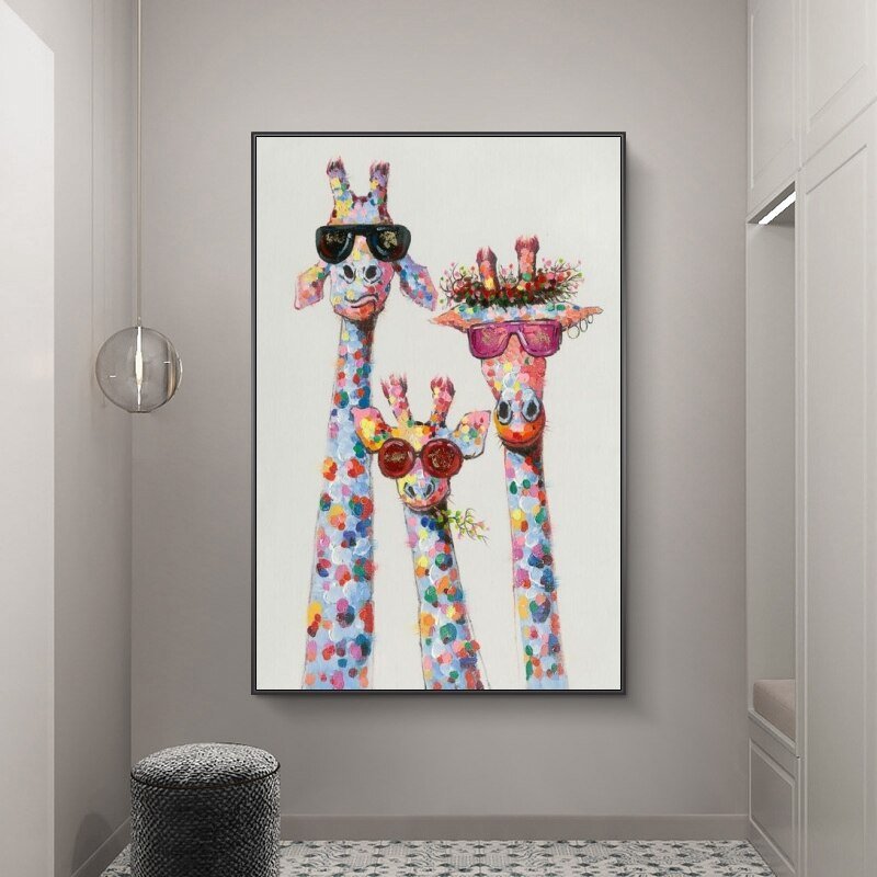 Peinture girafes à lunette, pop art