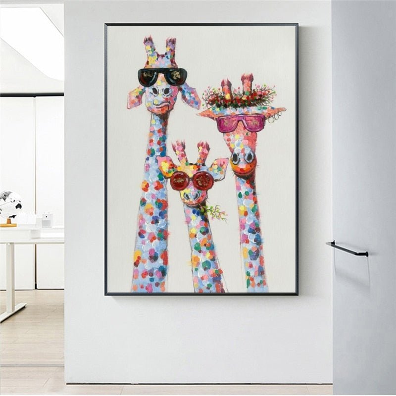 Peinture girafes à lunette, pop art