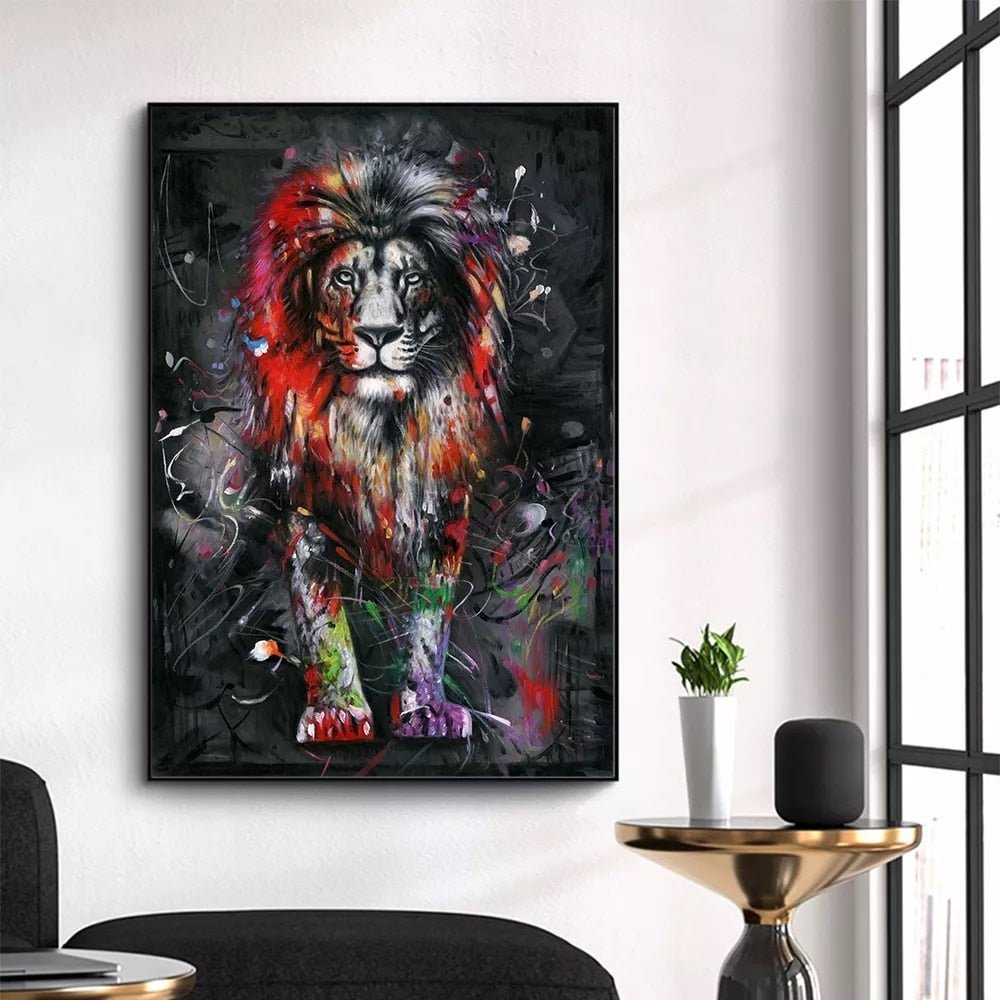 Peinture lion assis pop art