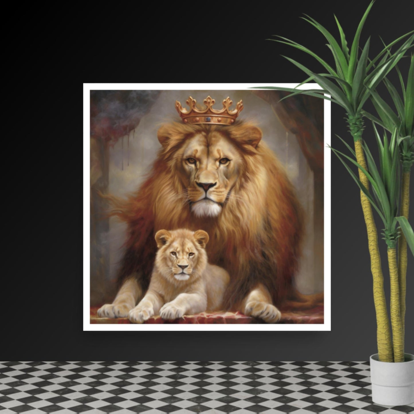 Peinture Lion et Lionne Couronne