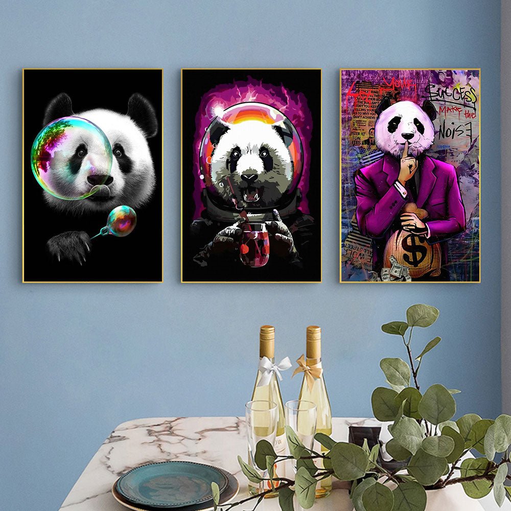 Peinture panda cosmonaute pop art
