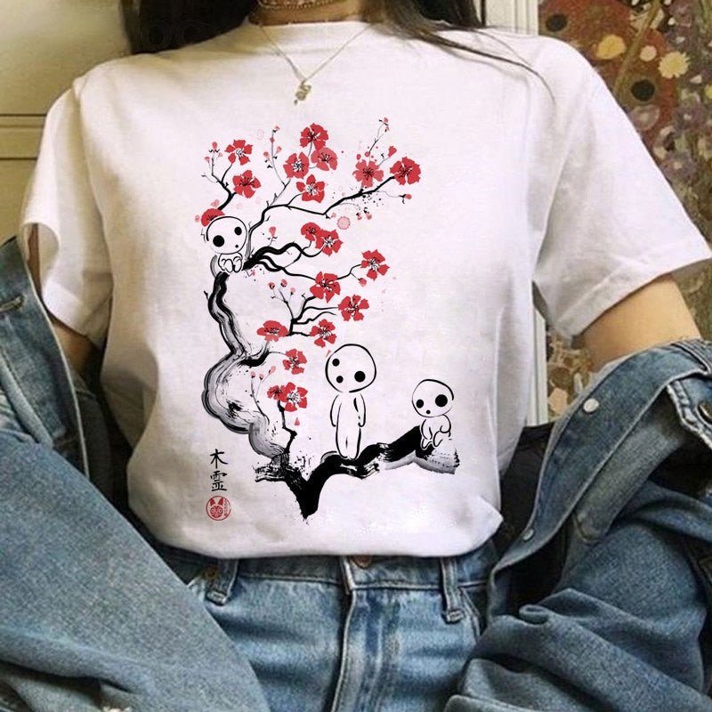 T-shirt Blanc Sakura Dessin