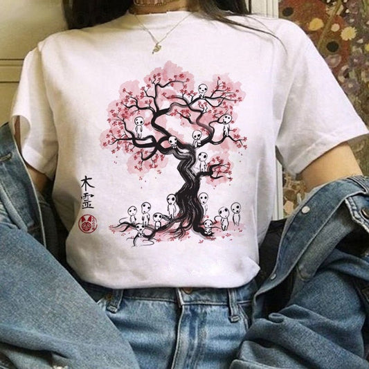 T-shirt Dessin Sakura Blanc
