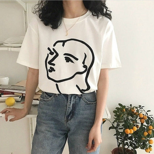 T-shirt Dessin Visage Femme
