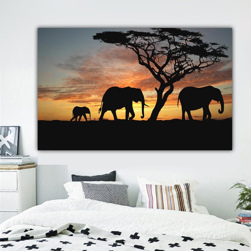 Tableau Eléphant Couché de Soleil