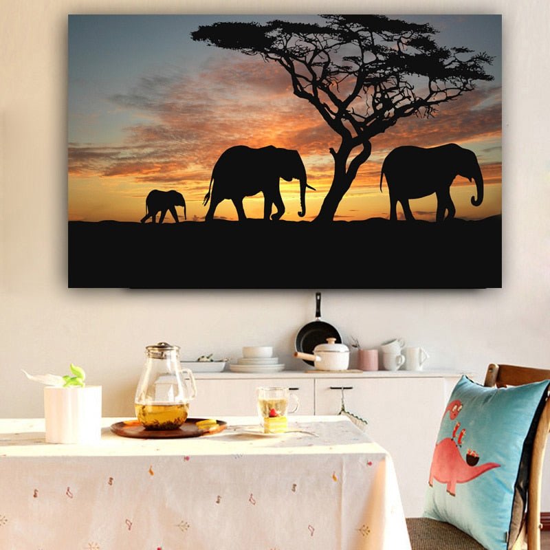 Tableau Eléphant Couché de Soleil