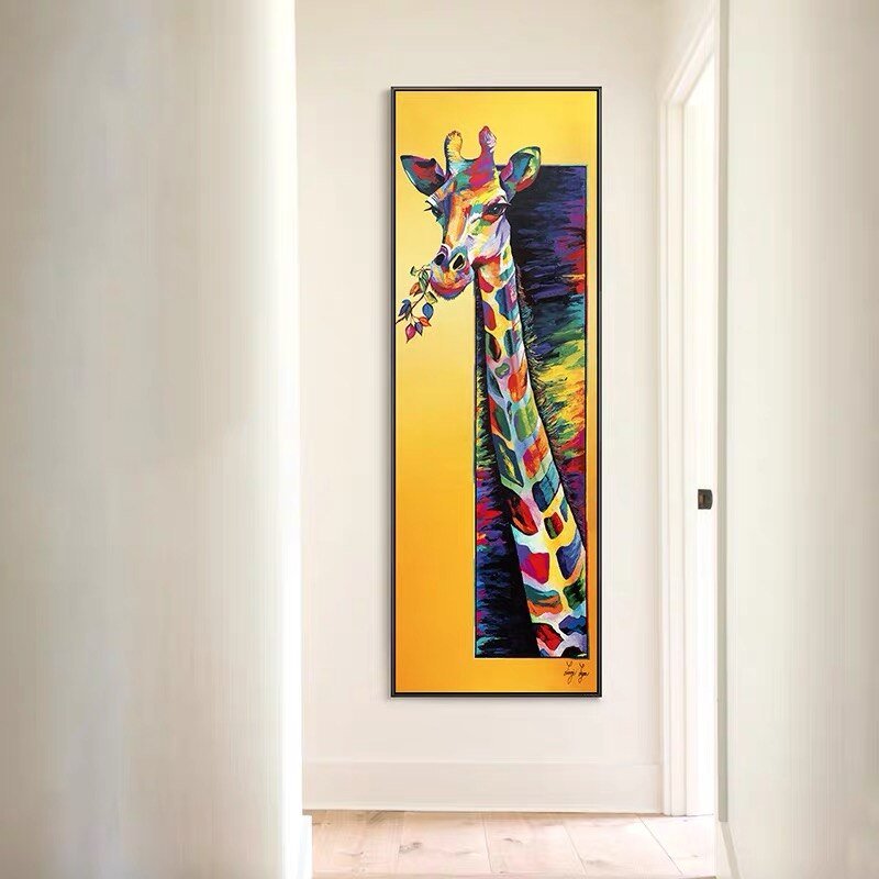 Tableau girafe pop art fond jaune
