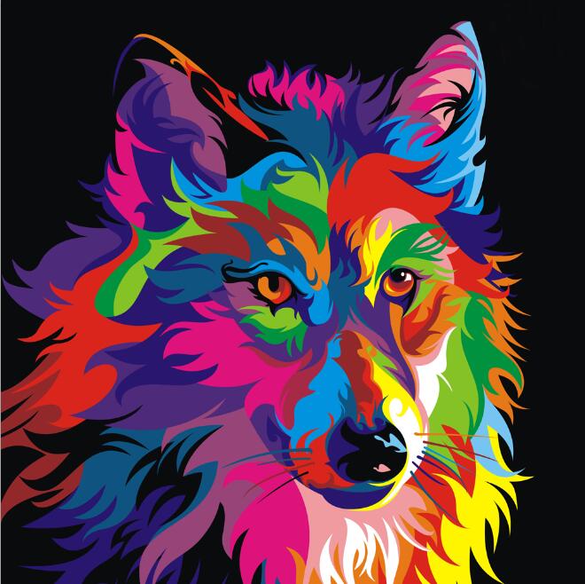 Tableau Loup Multicolore